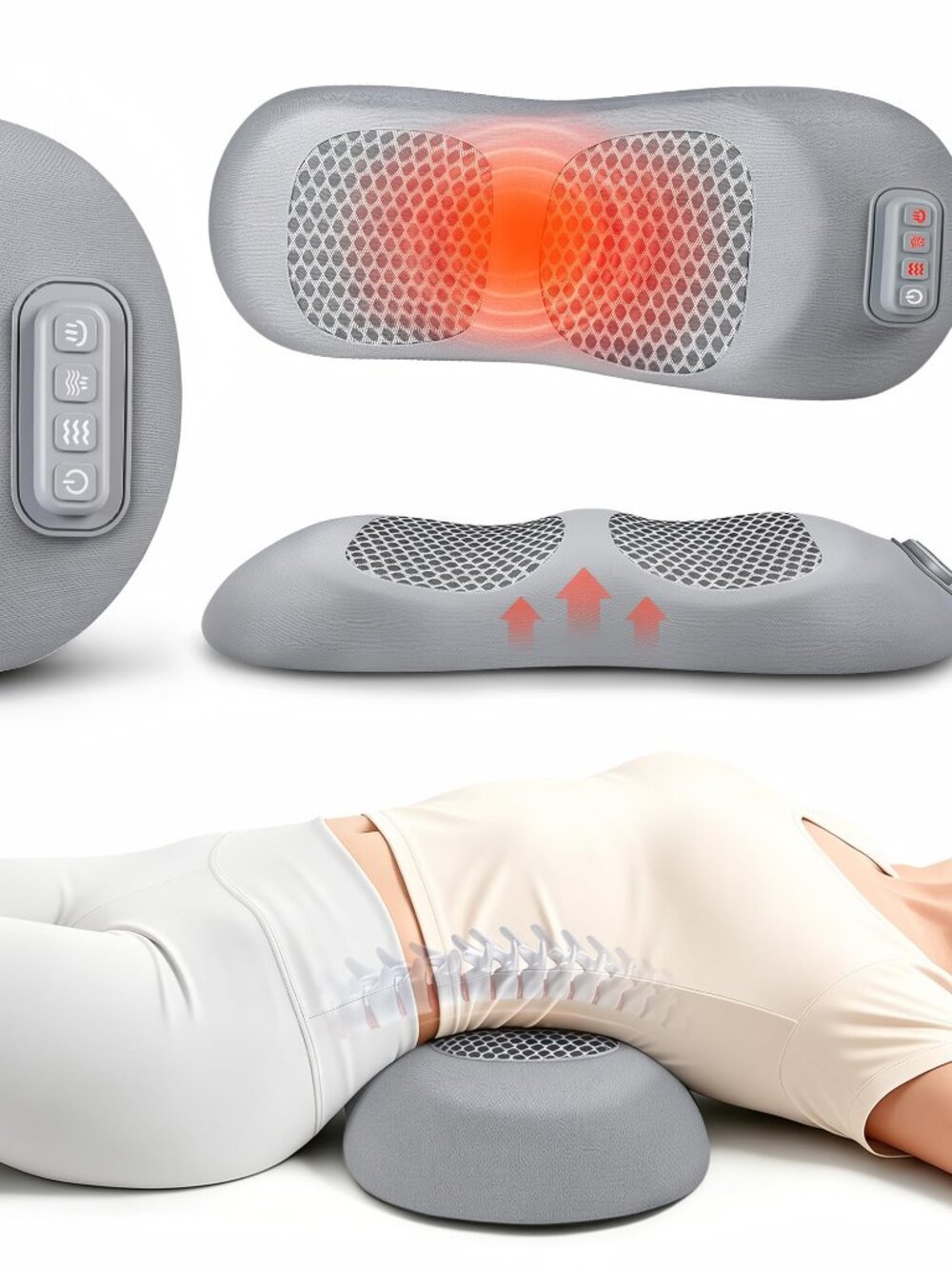 NEW Smooth Spine Triple Fusion Cordless Lumbar Support Pillow with Heat & Vibrat
